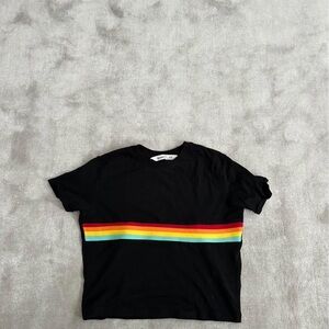 Cropped Garage Black Rainbow Stripe T-Shirt